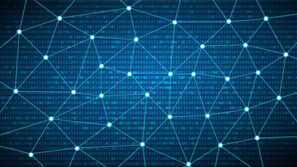 network concept of internet. blue binary code background.