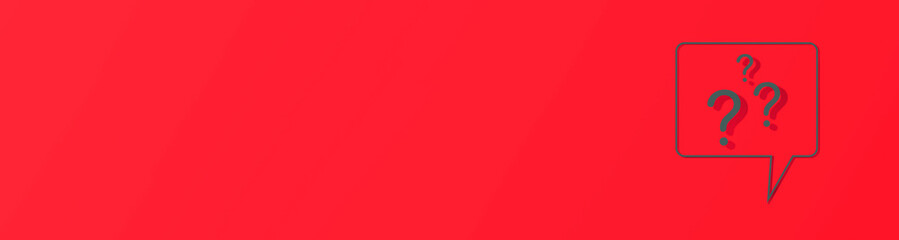 Fototapete - Question mark with shadow on red background. Banner for insertion into site. Place for text cope space. 3d image. 3d rendering. Horizontal image.