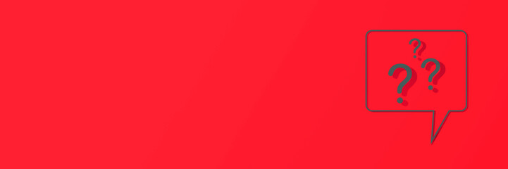 Fototapete - Question mark with shadow on red background. Banner for insertion into site. Place for text cope space. 3d image. 3d rendering. Horizontal image.