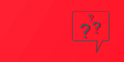 Fototapete - Question mark with shadow on red background. Banner for insertion into site. Place for text cope space. 3d image. 3d rendering. Horizontal image.