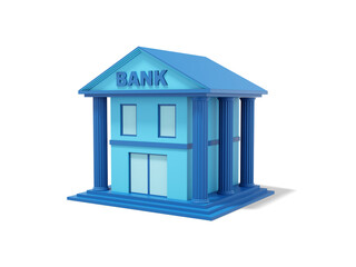 Poster - Blue bank building with columns, on a white background, isometric view. 3d rendering.