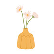Chamomile bouquet in ceramic vase. Spring flowers for modern decoration. Hand drawn colored vector illustration isolated on white background. Trendy flat cartoon style