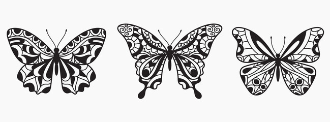 Butterfly set. Hand drawn beautiful Butterflies silhouettes collection