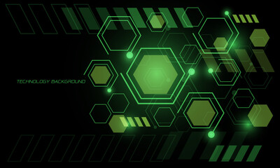 Poster - Abstract green technology geometric circuit line power light on black with blank space design modern futuristic background vector