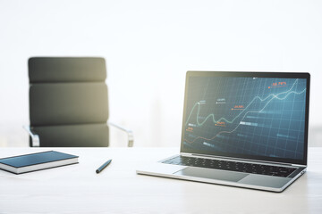 Aufkleber - Modern computer monitor with abstract creative statistics data hologram, statistics and analytics concept. 3D Rendering