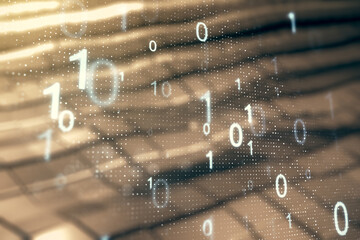 Aufkleber - Abstract virtual binary code sketch on shiny metal background, hacking and matrix concept. Multiexposure