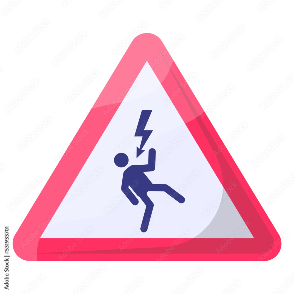Electrocution Risk Red Triangle Concept, High Voltage Vector Icon ...