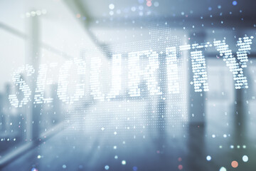 Poster - Virtual cyber security creative concept on abstract empty interior background. Double exposure