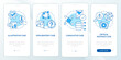 Types of case study blue onboarding mobile app screen. Methods walkthrough 4 steps editable graphic instructions with linear concepts. UI, UX, GUI template. Myriad Pro-Bold, Regular fonts used