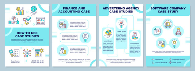 implementation of case study turquoise brochure template. leaflet design with linear icons. editable