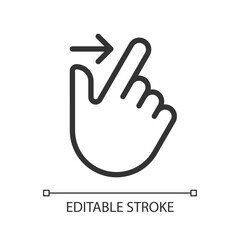 Sticker - Edge swipe pixel perfect linear icon. Touchscreen control. Open additional options. Tablet navigation. Thin line illustration. Contour symbol. Vector outline drawing. Editable stroke. Arial font used