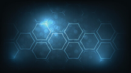 Aufkleber - Background of hexagon geometric dark blue pattern bright. healthcare medical and technology background.Graphic digital science concept design.