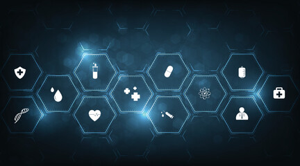 Aufkleber - Health care concept.Medical technology network design.Icon medical network connection with modern on dark blue background.