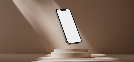 3d rendering of iphone in modern minimalist product display studio pedestal podium