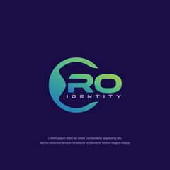 RO Initial letter circular line logo template vector with gradient color blend