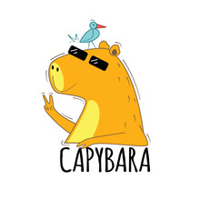 Water Pig Capybara With Glasses. Vector Stock Illustration.