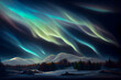 night terrestrial landscape with aurora northem lights in the sky, neural network generated art