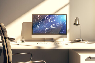 Poster - Modern computer monitor with postal envelopes hologram. Electronic mail and spam concept. 3D Rendering