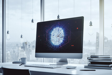 Aufkleber - Modern computer screen with creative fingerprint hologram, personal biometric data concept. 3D Rendering