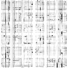 Poster - A black and white abstract pattern of squares with glitch effect