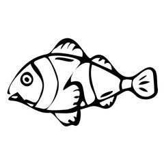Wall Mural - Fish black and white line art illustration PNG with transparent background.