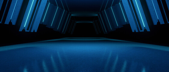 Wall Mural - abstract futuristic stage futuristic sci fi dark lights light blue turquoise 8k banner background 3d