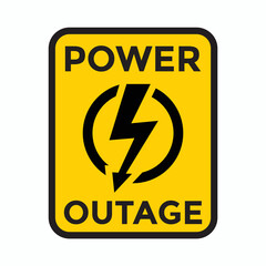 power outage, yellow warning sign, vector illustration