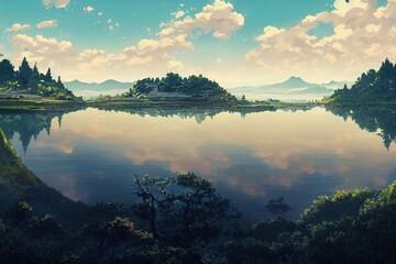 Sticker - Beautiful lake. High quality 2d illustration