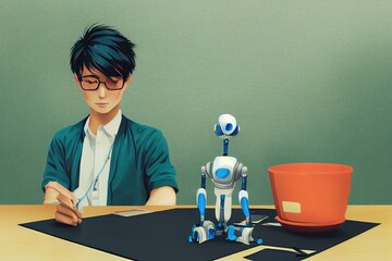 Wall Mural - Asian Male Engineer. High quality 2d illustration