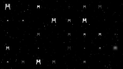 Poster - Template animation of evenly spaced women's jacket symbols of different sizes and opacity. Animation of transparency and size. Seamless looped 4k animation on black background with stars