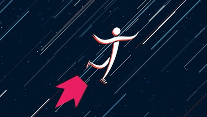 Poster - Figure skating symbol flies through the universe on a jet propulsion. The symbol in the center is shaking due to high speed. Seamless looped 4k animation on dark blue background with stars