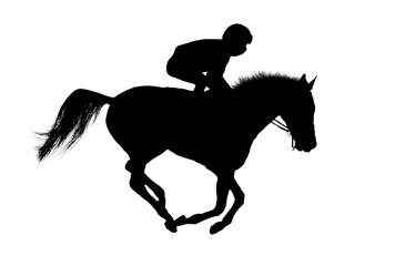 Wall Mural - black flat image of a horse jockey isolated on a white background