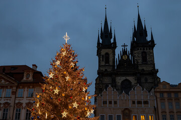 Sticker - Old Town Square at Christmas time, Prague, Czech Republic