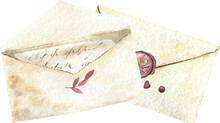 A delicate watercolor envelope with a letter. Vintage composition.