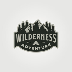 mountain emblem logo design, adventure camp vector illustration design