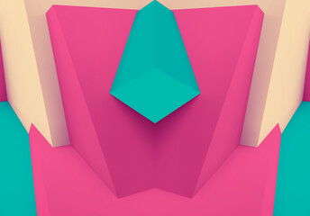 Poster - Abstract geometric background with colorful 3D shapes or architectural forms for booklet or video conference backdrop