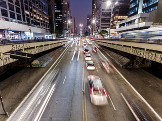 Wall Mural - Sao Paulo, Brazil September 01, 2022. Traffic of vehicles in Paulista Aveue at night in Sao Paulo city, Brazil