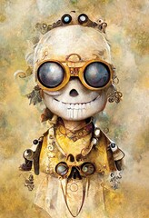 Wall Mural - cute cartoon skeleton in a glasses, smiling character portrait. illustration for kids, digital art, 