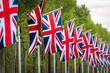 The Mall decked out with UK flags in London, United Kingdom holiday national celebration, King coronation or funeral