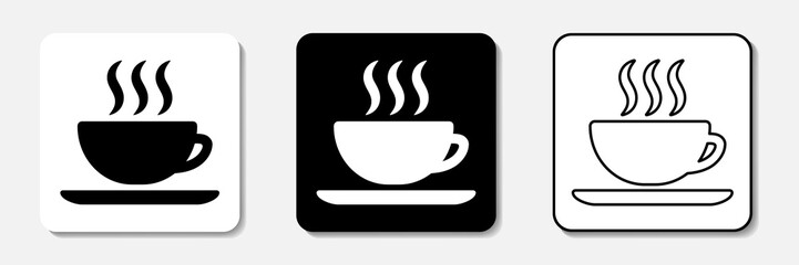 Wall Mural - Hot drink flat icons collection. Set of three variants in black and white colors. Best for web, polygraphy, mobile apps and UI design.