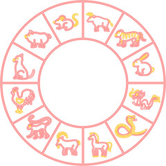 Canvas Print - Chinese Zodiac Neon Circle. Vector Illustration of Asia Promotion.