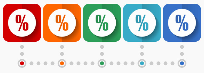 Fototapete - Percent, sale vector icons, infographic template, set of flat design symbols in 6 color options