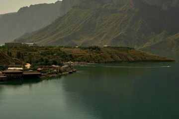 Chirkey reservoir in Dagestan in hot August.