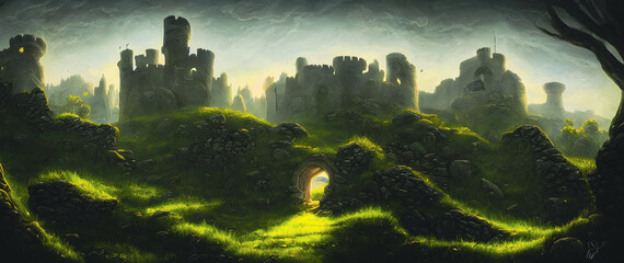 Artistic concept painting of medieval castle background 3d illustration.