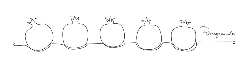 Pomegranate. Modern single line art drawing. Happy Shana tova continuous line draw design vector illustration