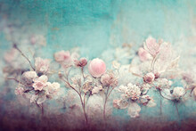 Etheral Pastel Fantasy Flowers Background, Digital Art