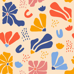 Colorful abstract hand drawn aesthetic floral illustration pattern. Botanical retro concept template perfect for postcards, wrapping paper, banner, background etc.