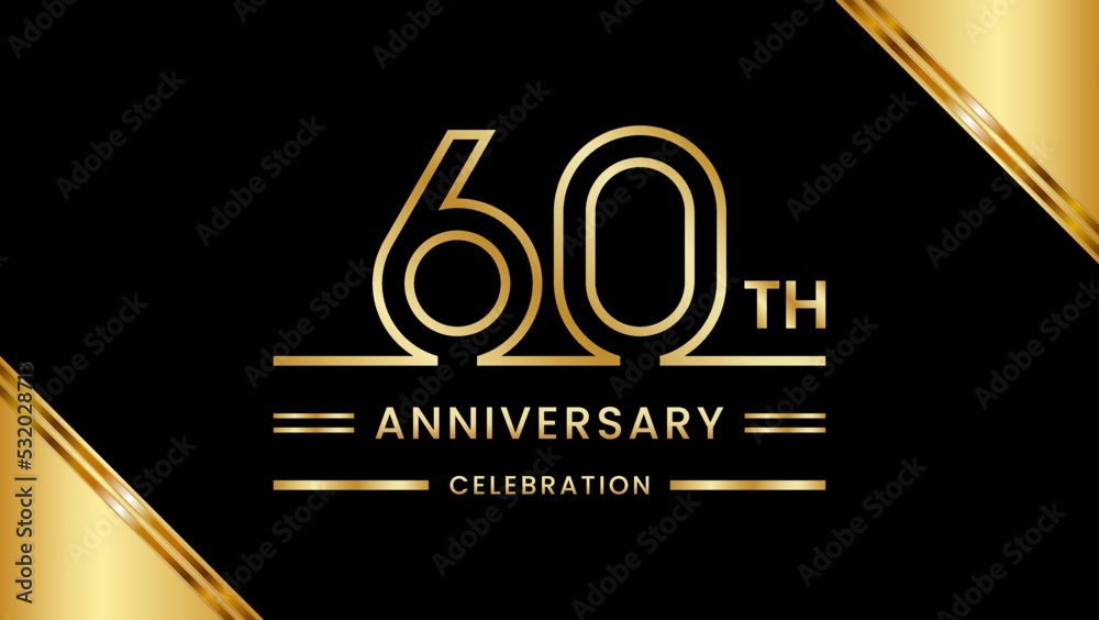 60th Anniversary Celebration with golden text, Golden anniversary ...