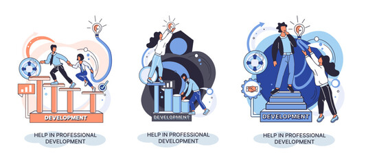 Fototapete - Help in professional development metaphor. Qualified employee training program. Refresher course. Human resource management organization. Business education workshop. School personality growth in team