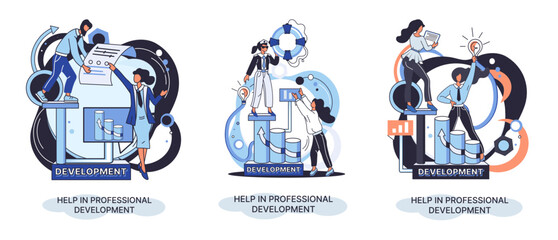 Fototapete - Help in professional development metaphor. Qualified employee training program. Refresher course. Human resource management organization. Business education workshop. School personality growth in team